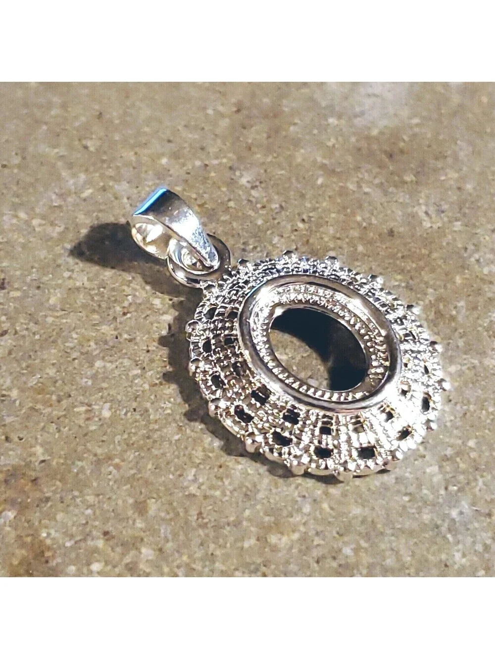 Sterling Silver Plated Art Nouveau Filigree 10x8mm Oval Cabochon Pendant Setting